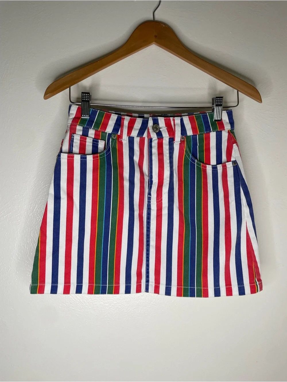 Forever 21 Multicolor Vertical Stripe Mini Skirt - Red, Blue, Green, White